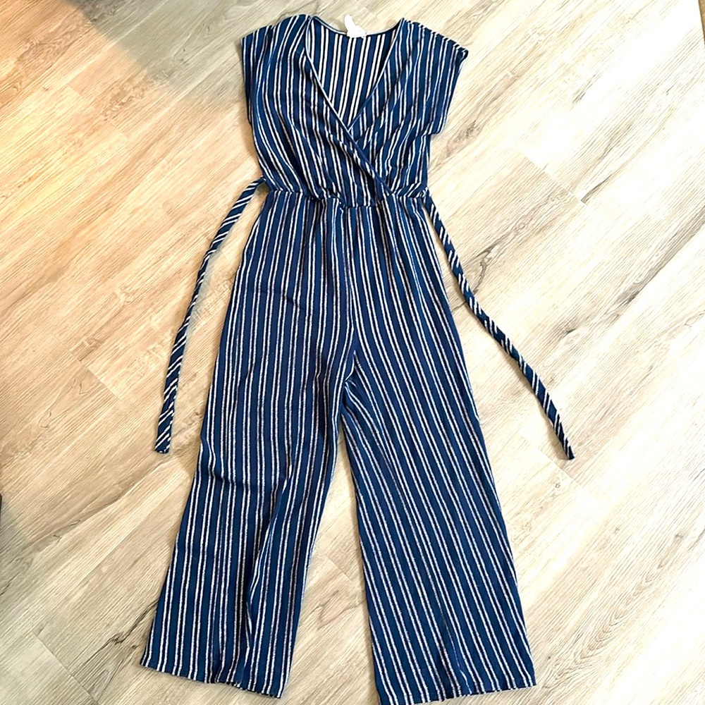 Women’s Blue and White Striped Jumper - Size (Medium)